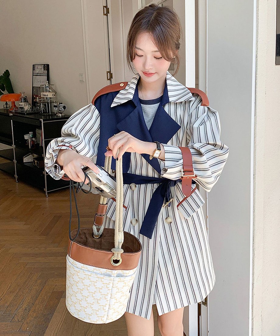 Striped Short Trench Coat