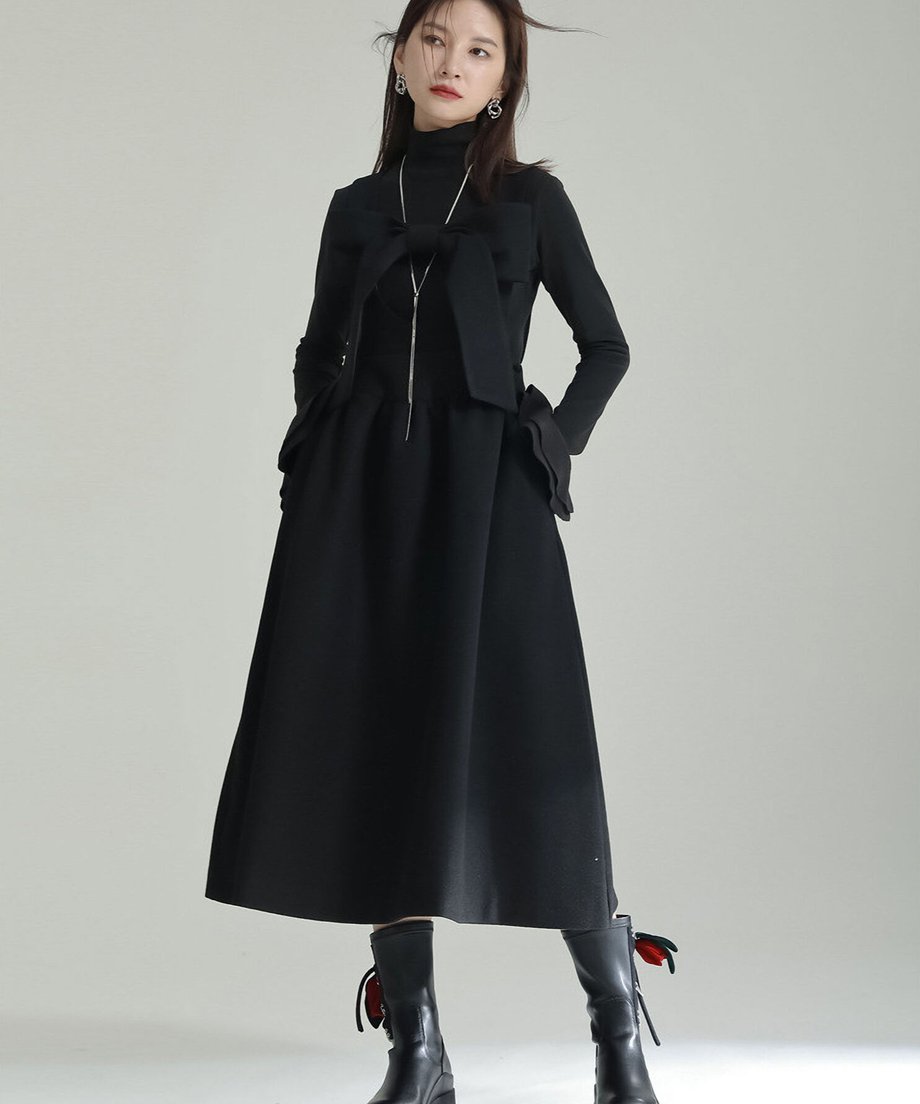 Bow Strap Wool Dress