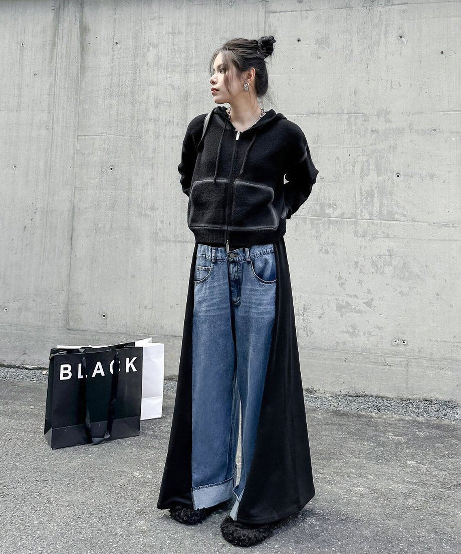Layered Wide Panel Denim Pants