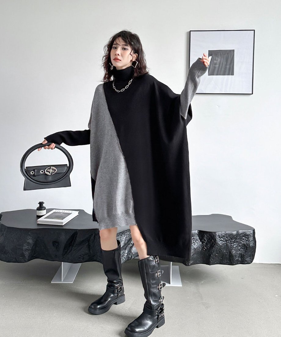 Diagonal Switch Sweater Dress