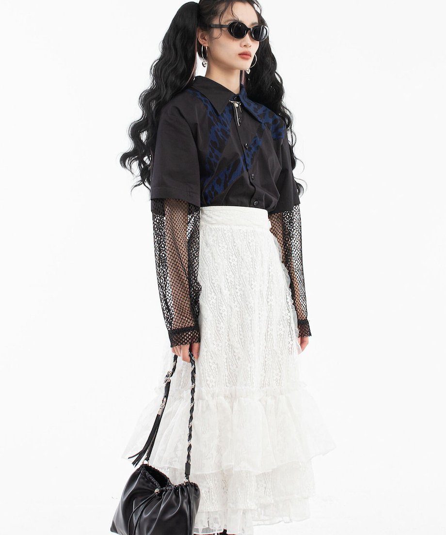 Sleeve Mesh Blouse