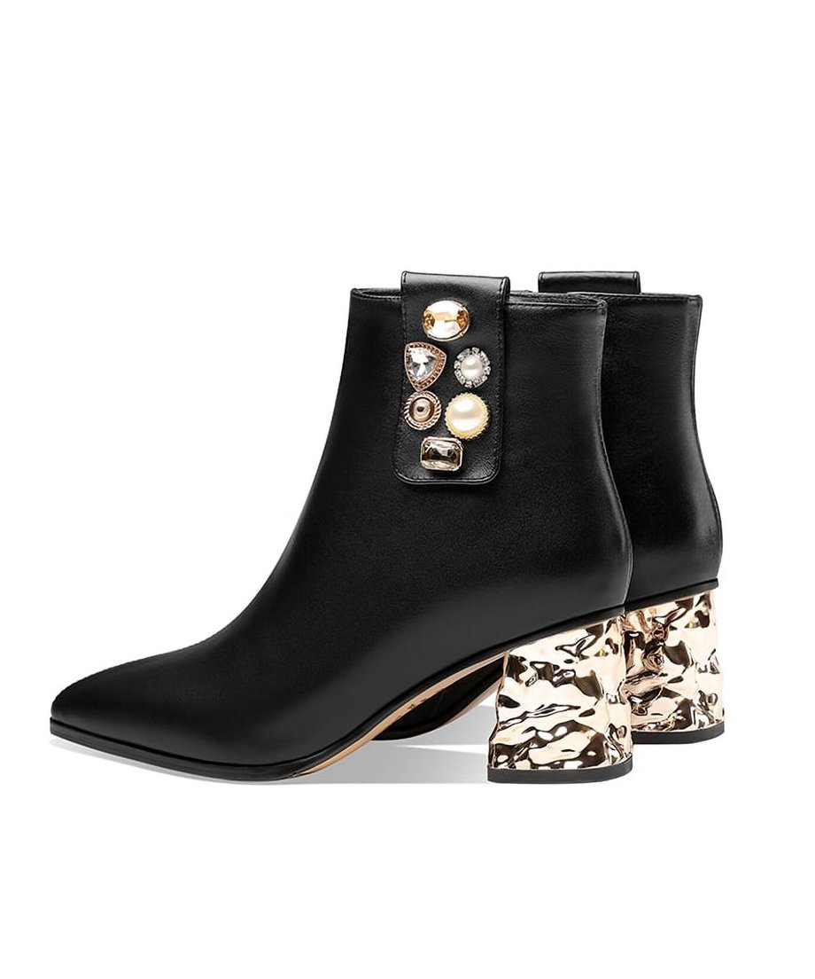 Metallic Sculpture Heel Ankle Boots