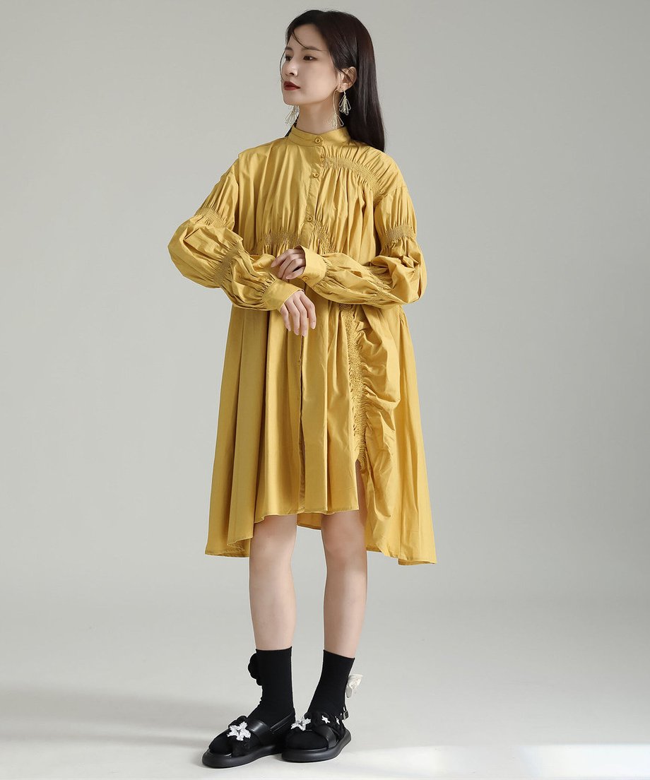 Gather Twist Balloon Shirt Dress