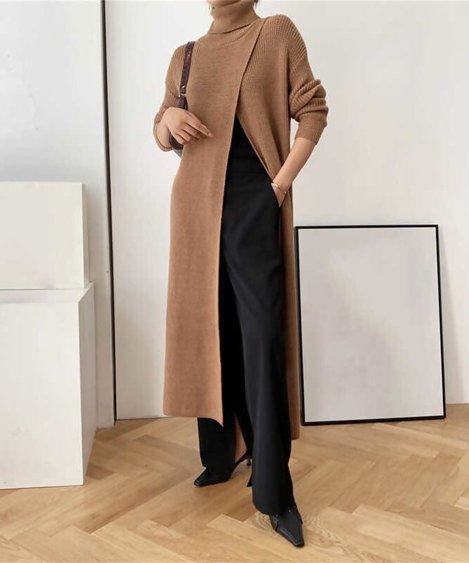 Long Knit Drape Sweater