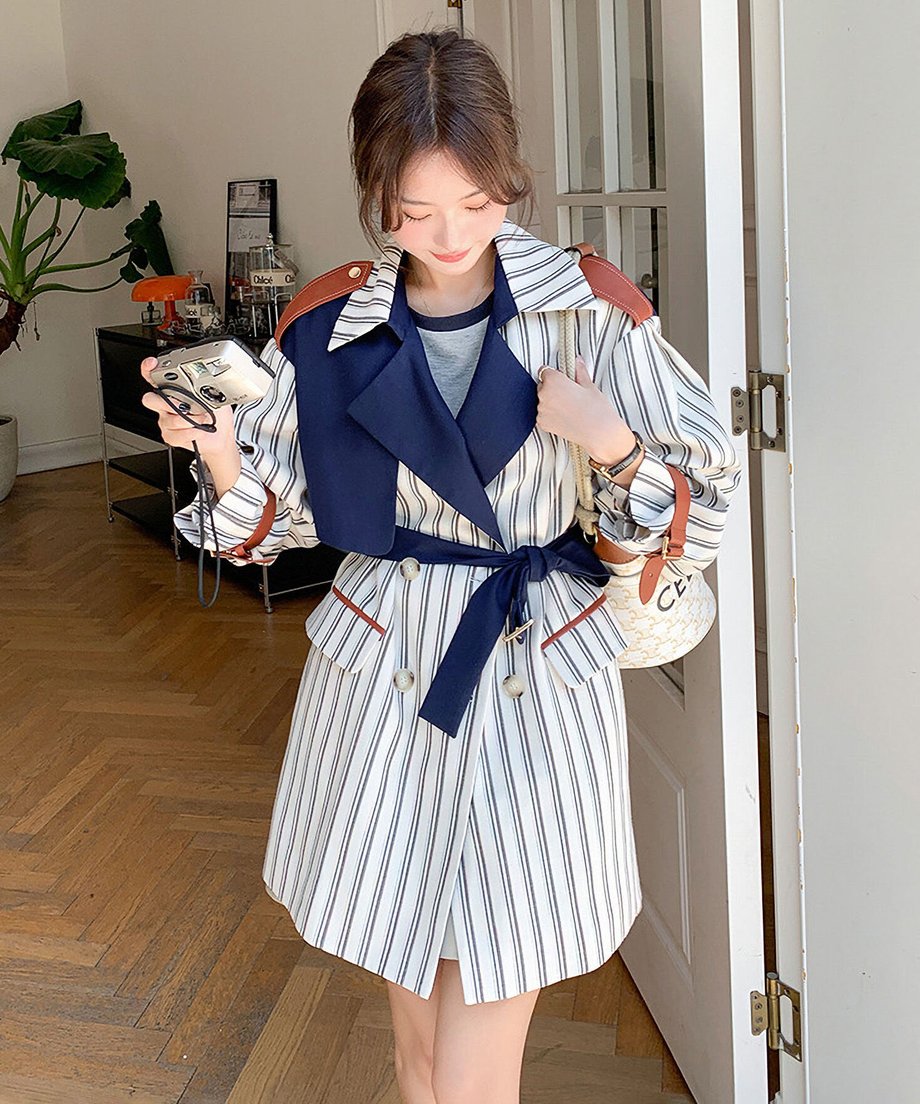 Striped Short Trench Coat