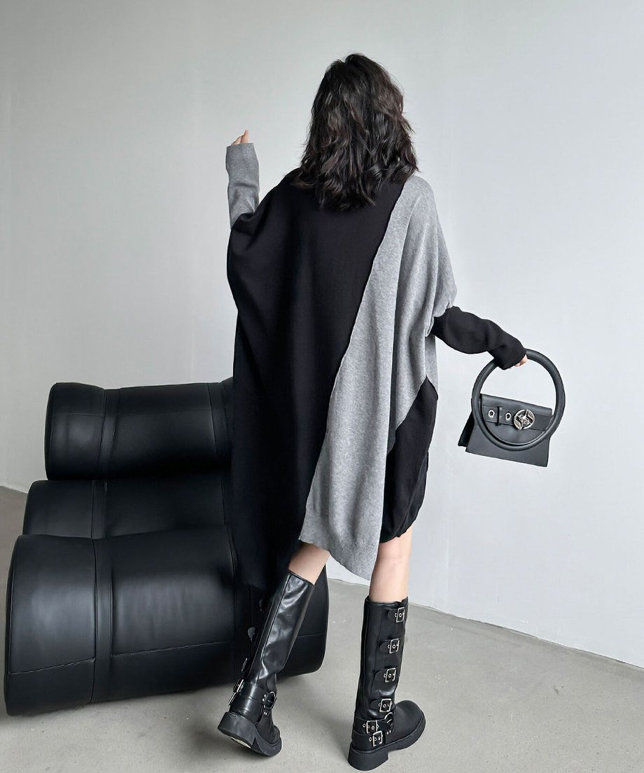 Diagonal Switch Sweater Dress