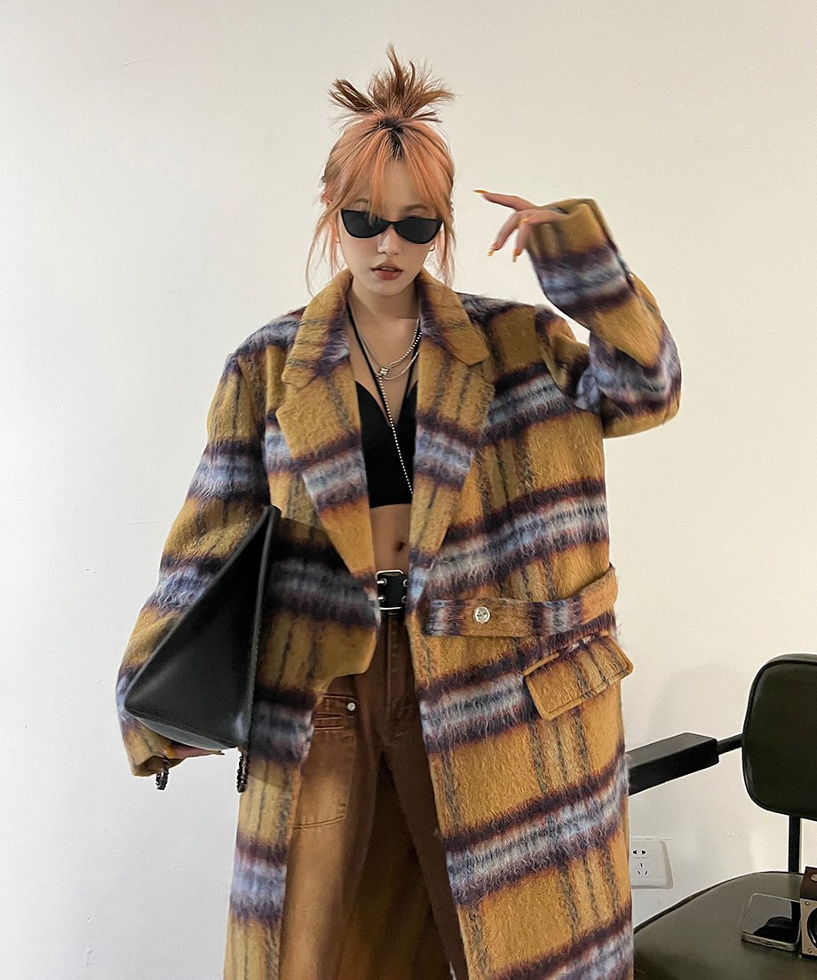 Blurred Check Long Coat