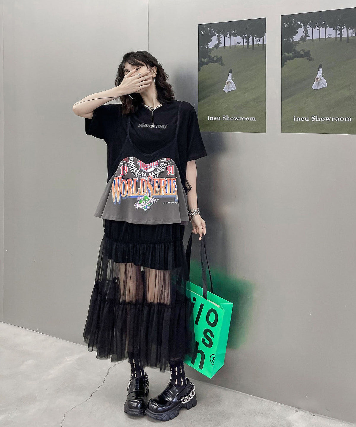 Loose T-shirts &amp; Mesh Dress Co-ord