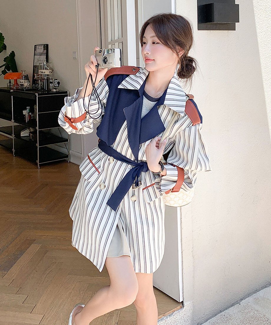 Striped Short Trench Coat