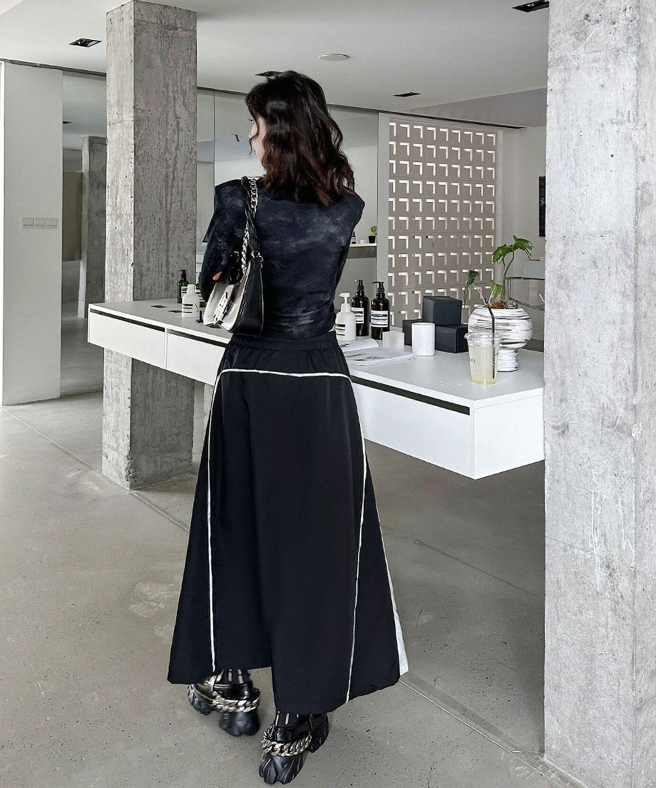 Hybrid Denim Flare Maxi Skirt