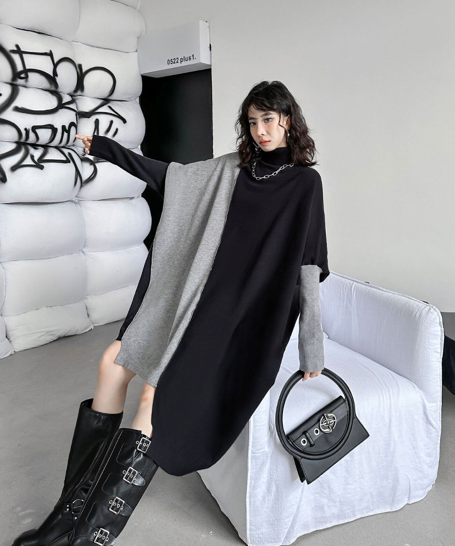 Diagonal Switch Sweater Dress