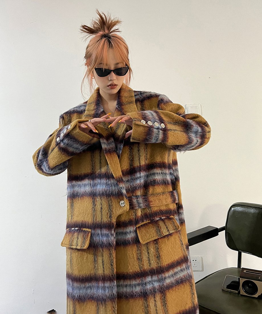 Blurred Check Long Coat