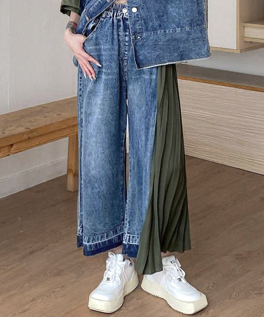 Side Pleat Denim Pants