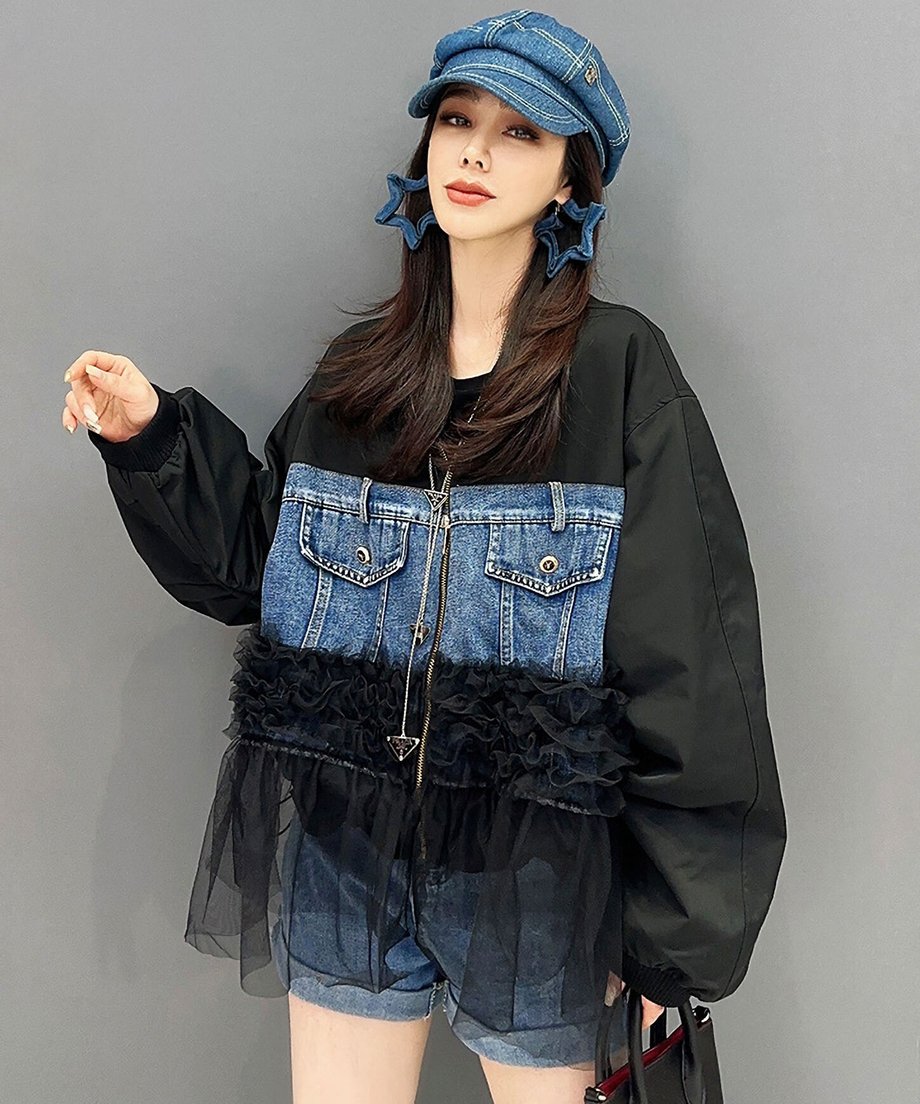 Denim Corset Tulle Layered Jacket