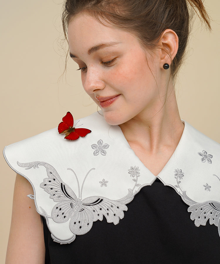Butterfly Embroidery Collar Blouse