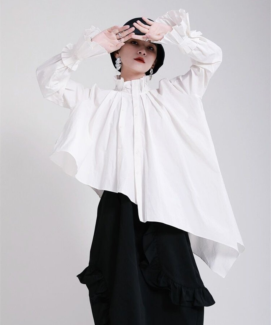 Pleated Asymmetric Volume Blouse