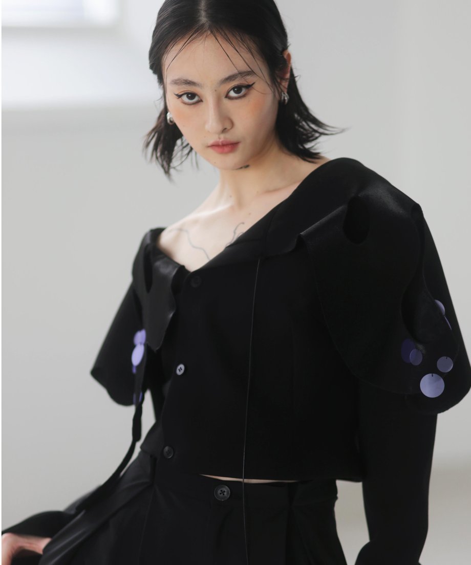 Abstract Cut-Out Crop Jacket