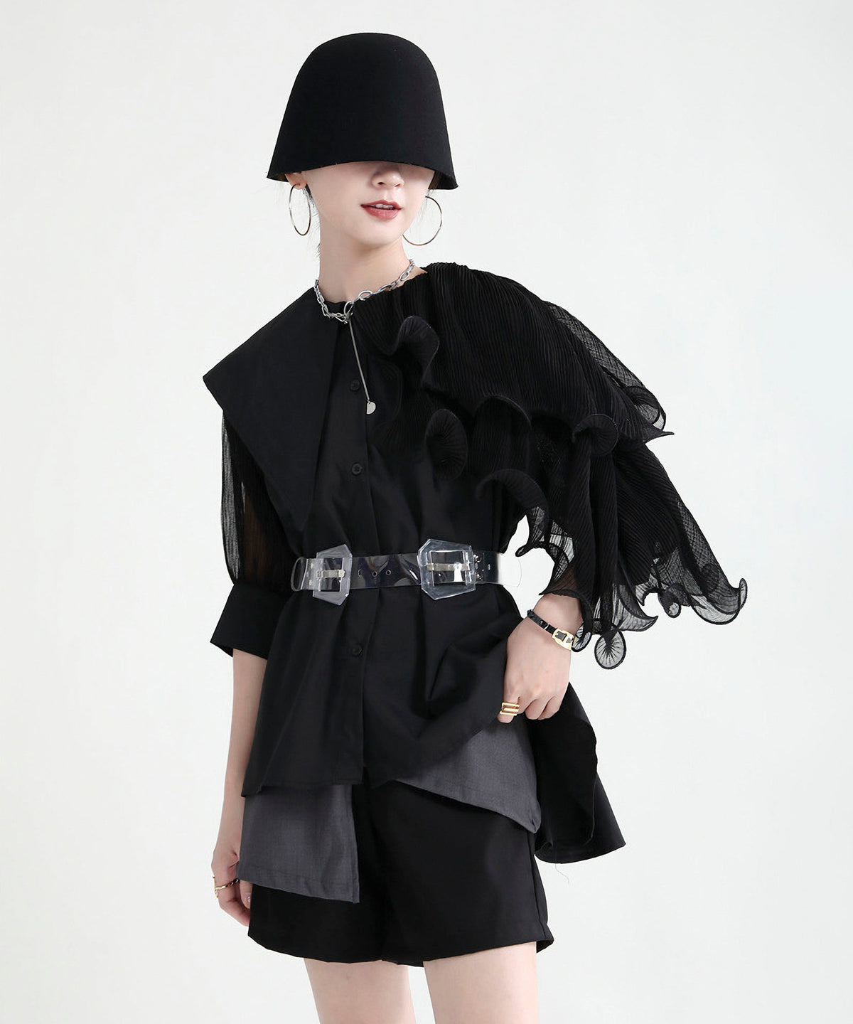 Ruffle Pleated Short Blouse