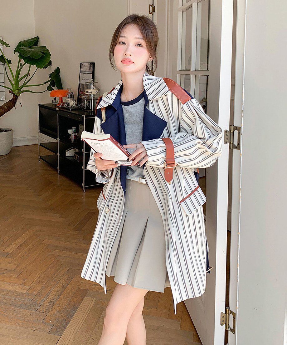 Striped Short Trench Coat