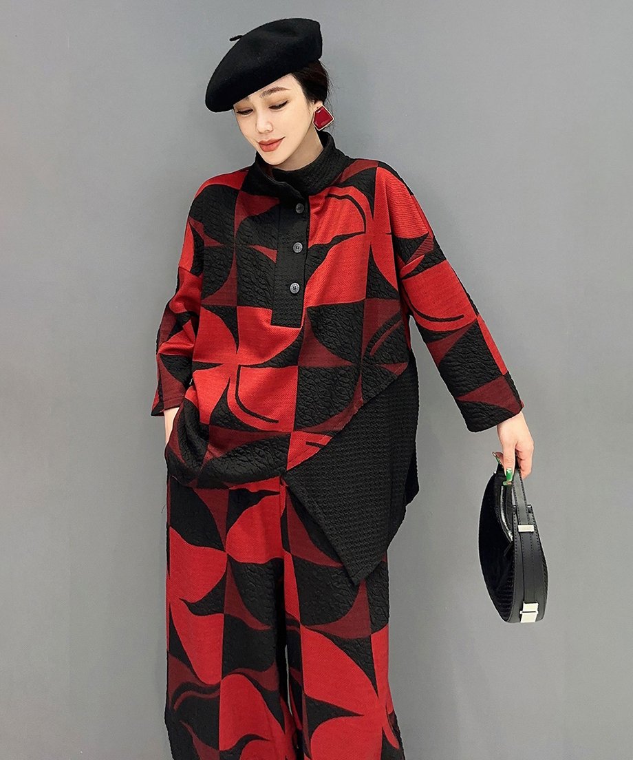 Geometric Pattern Top & Pants Co-ord