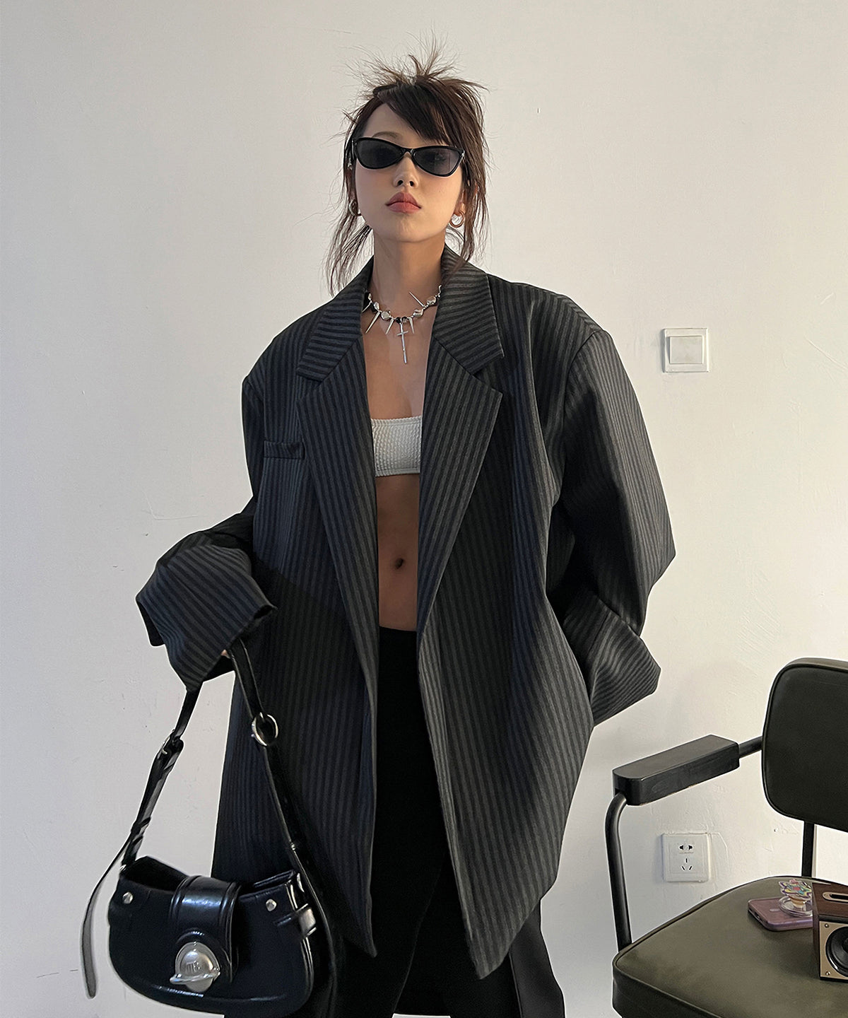 Stripe Buttonless Jacket
