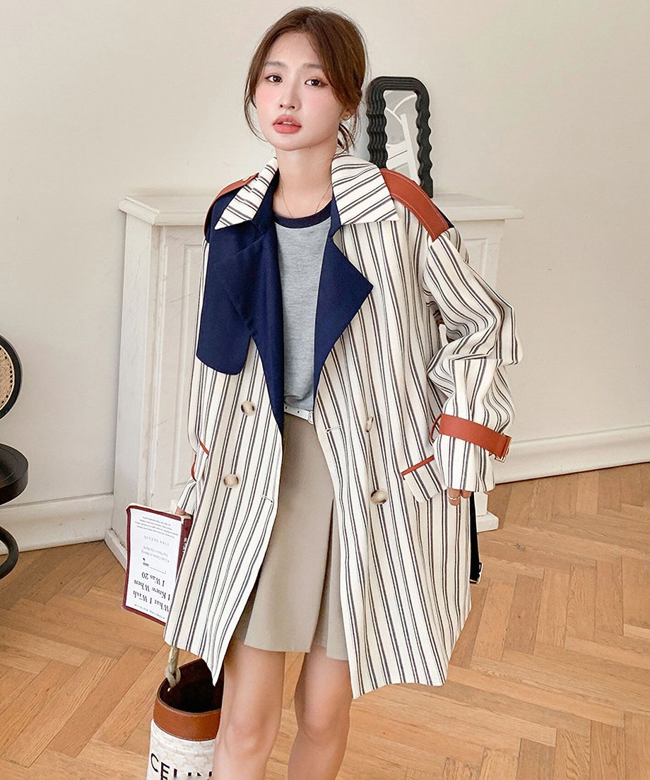 Striped Short Trench Coat
