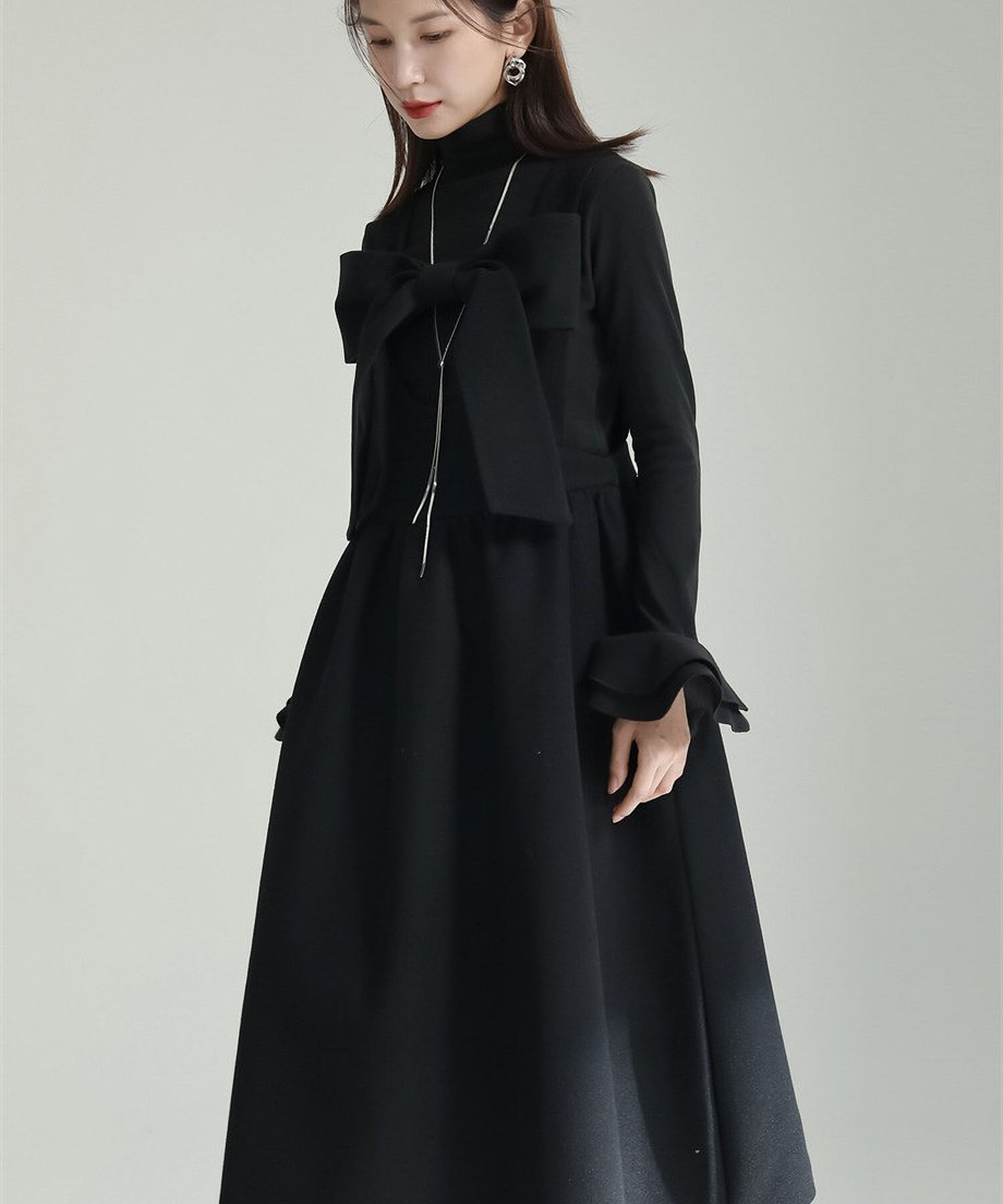 Bow Strap Wool Dress