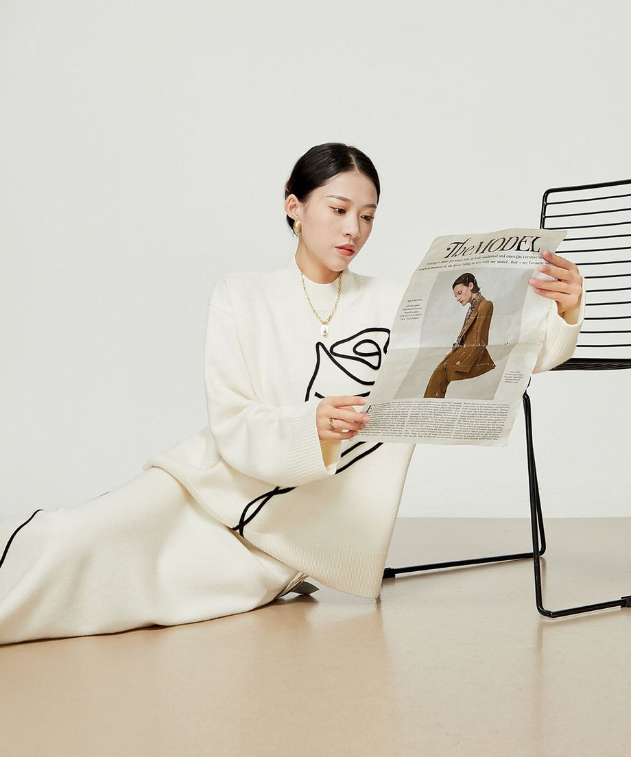 Line Drawing Sweater & Skirt Co-ord