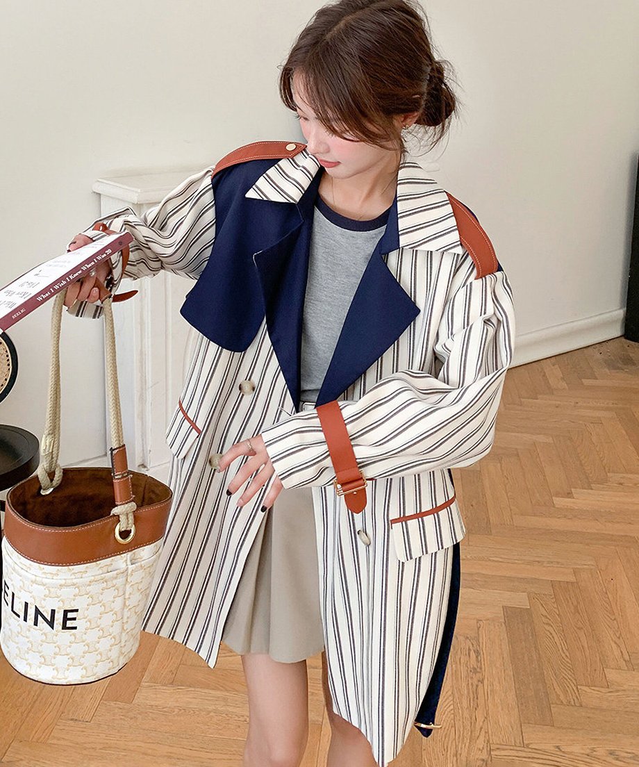 Striped Short Trench Coat