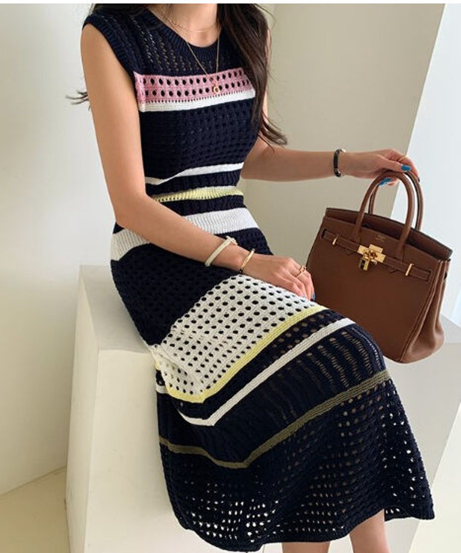 Striped Mesh Dress