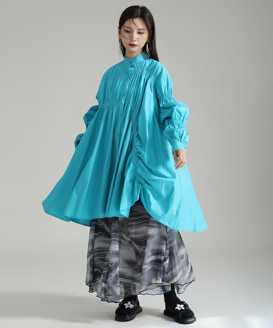 Gather Twist Balloon Shirt Dress