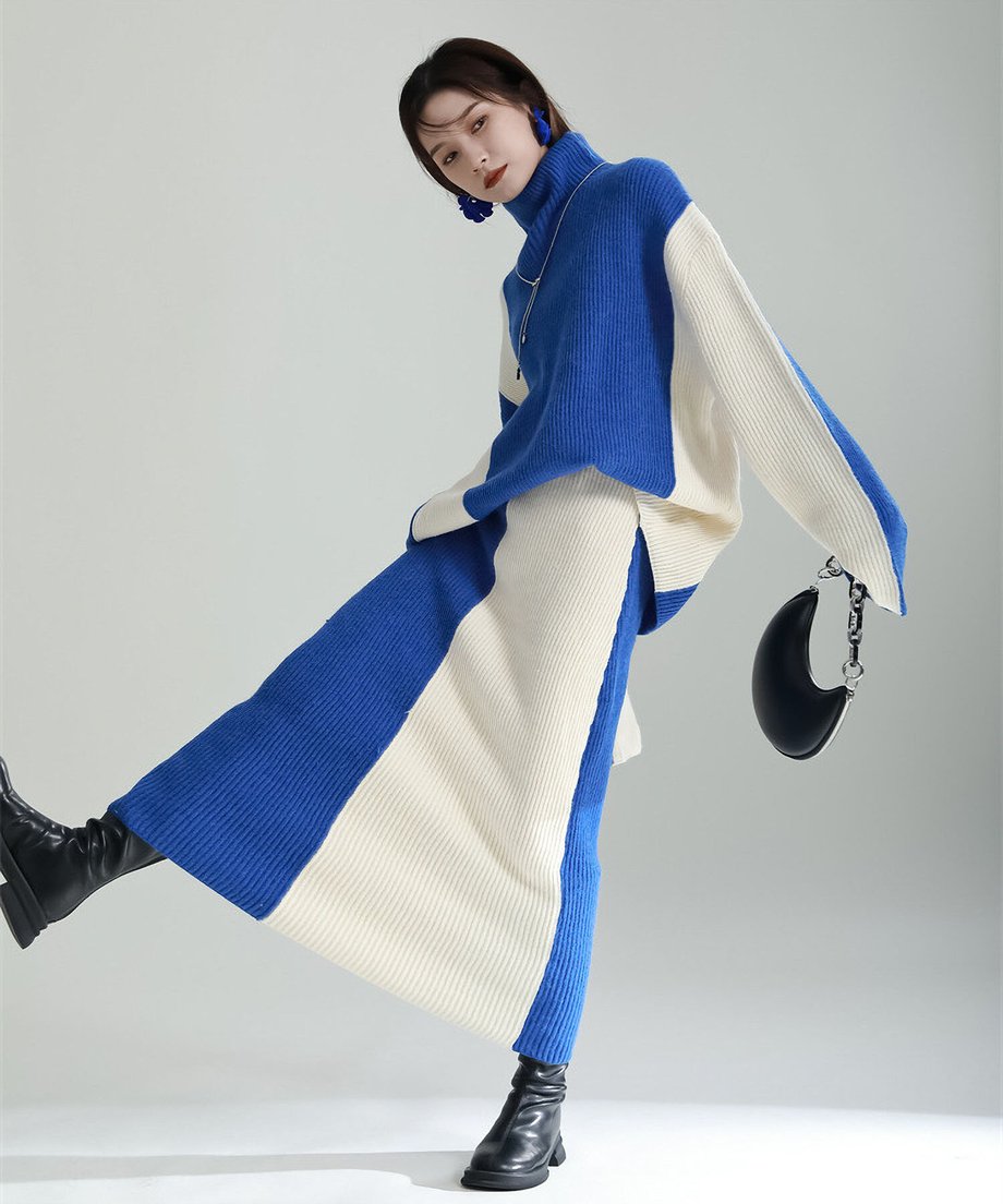 Bicolor Sweater & Skirt Co-ord