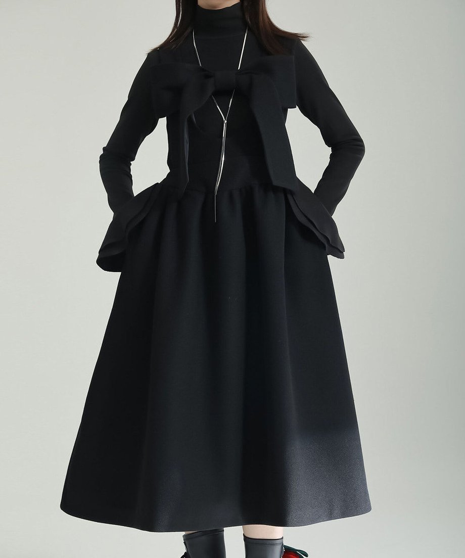 Bow Strap Wool Dress