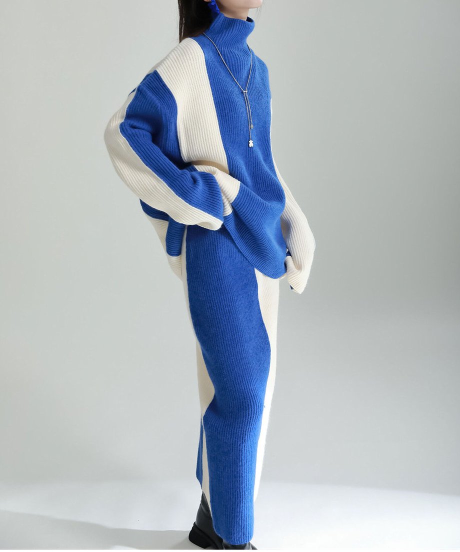 Bicolor Sweater & Skirt Co-ord