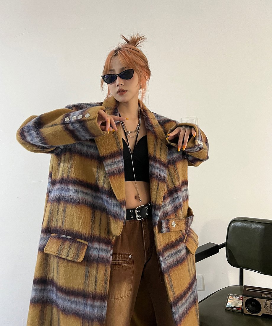 Blurred Check Long Coat