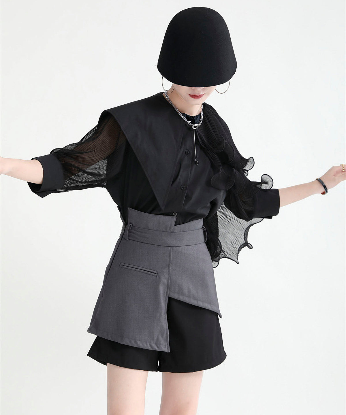 Ruffle Pleated Short Blouse