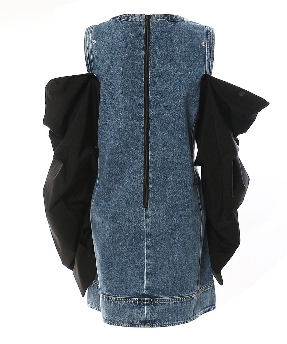 Detachable Sleeve Denim Mini Dress