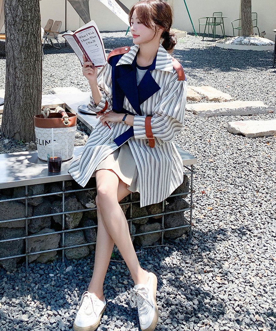 Striped Short Trench Coat