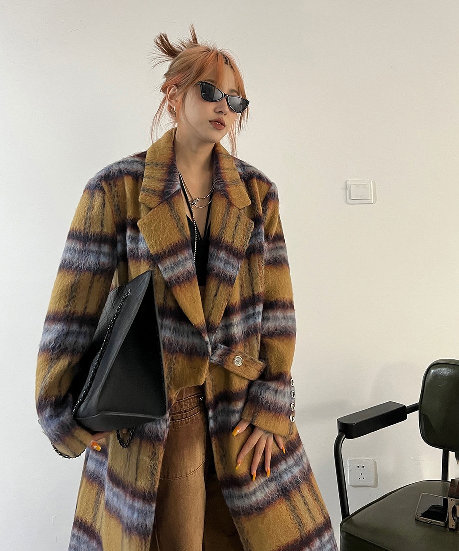 Blurred Check Long Coat