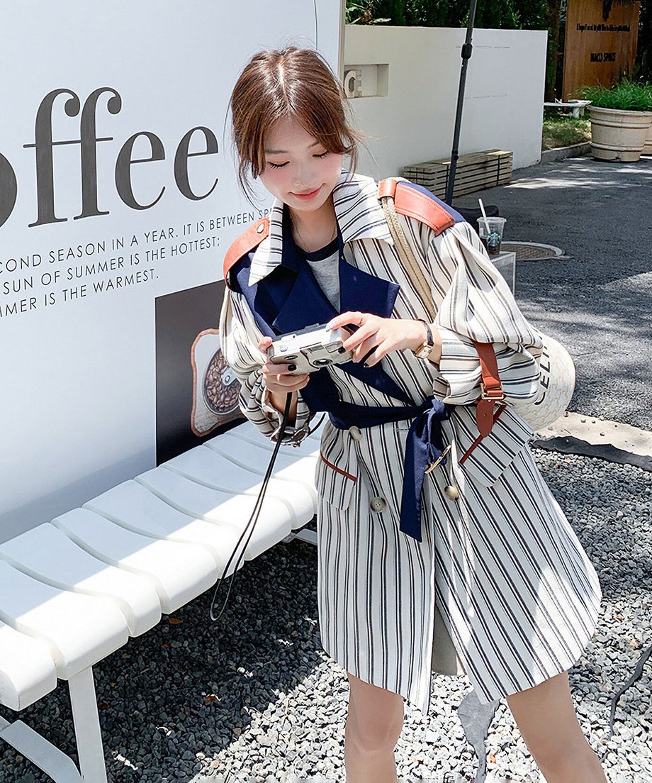 Striped Short Trench Coat