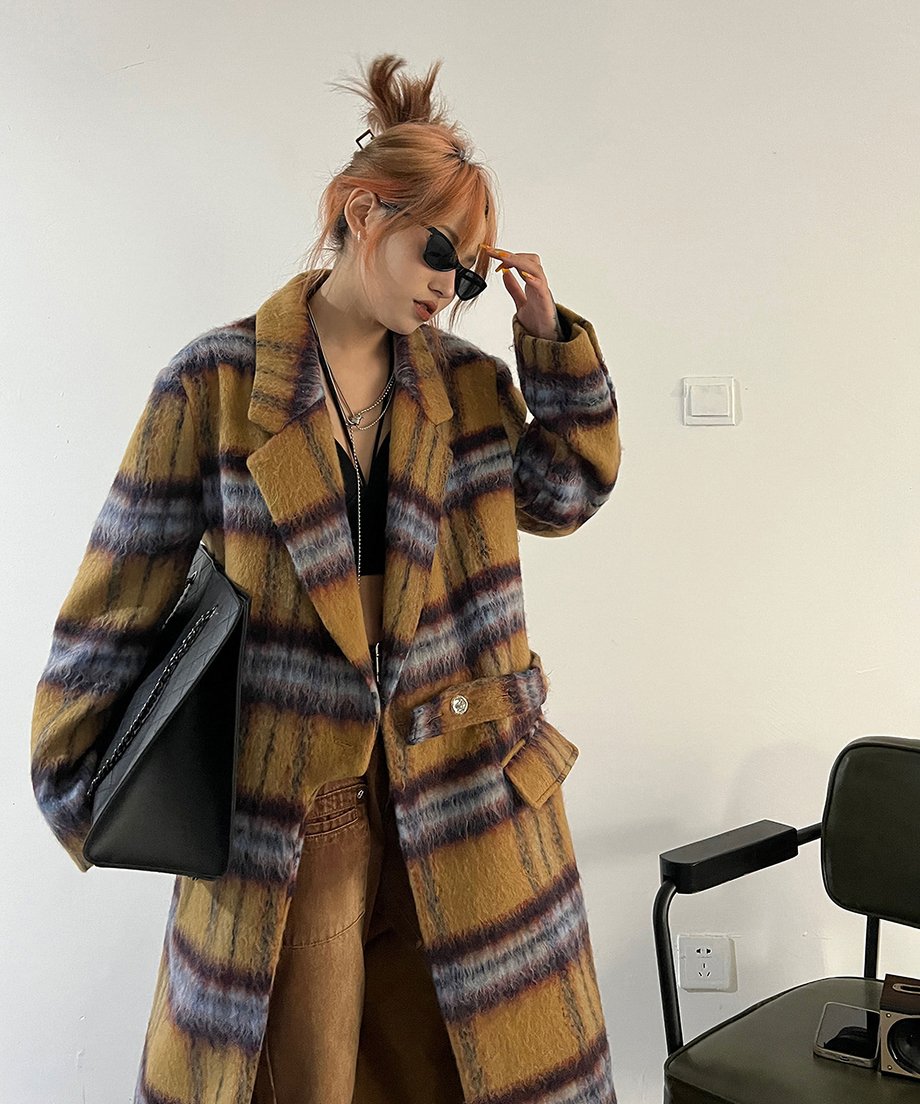 Blurred Check Long Coat