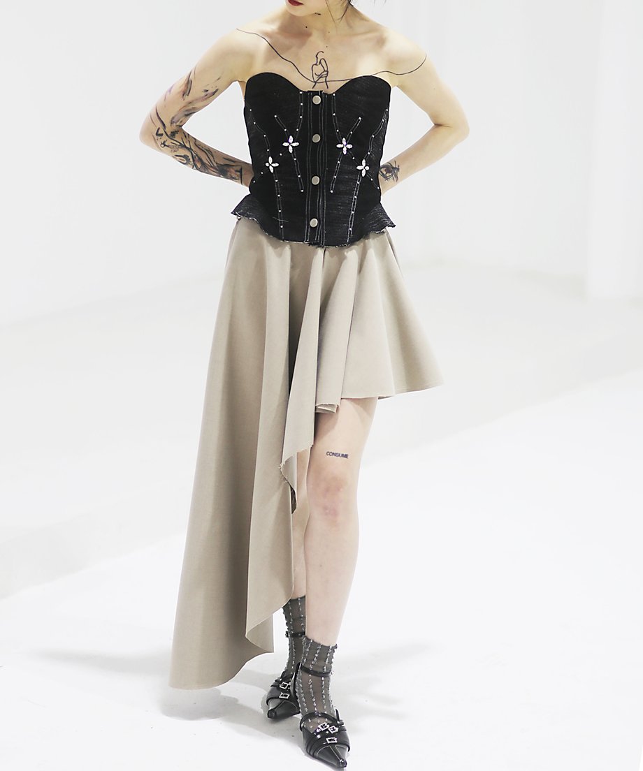 Asymmetric Untrimmed Skirt