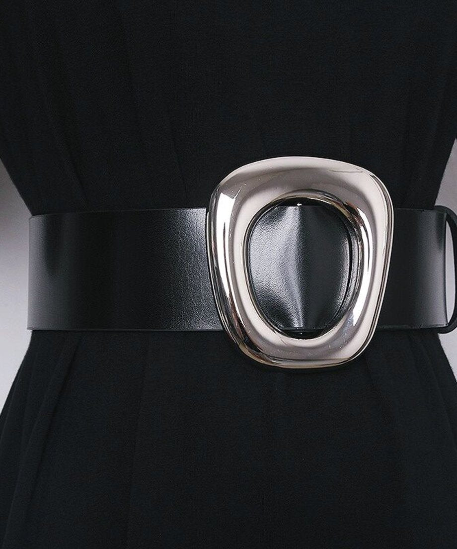 Bold Oval Metallic Buckle Wide Belt