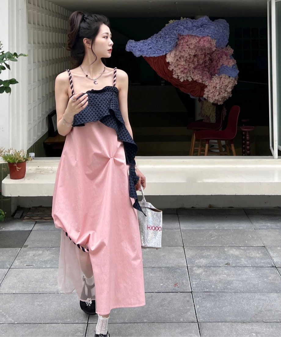 Ripple-fabric Ruffle Dress