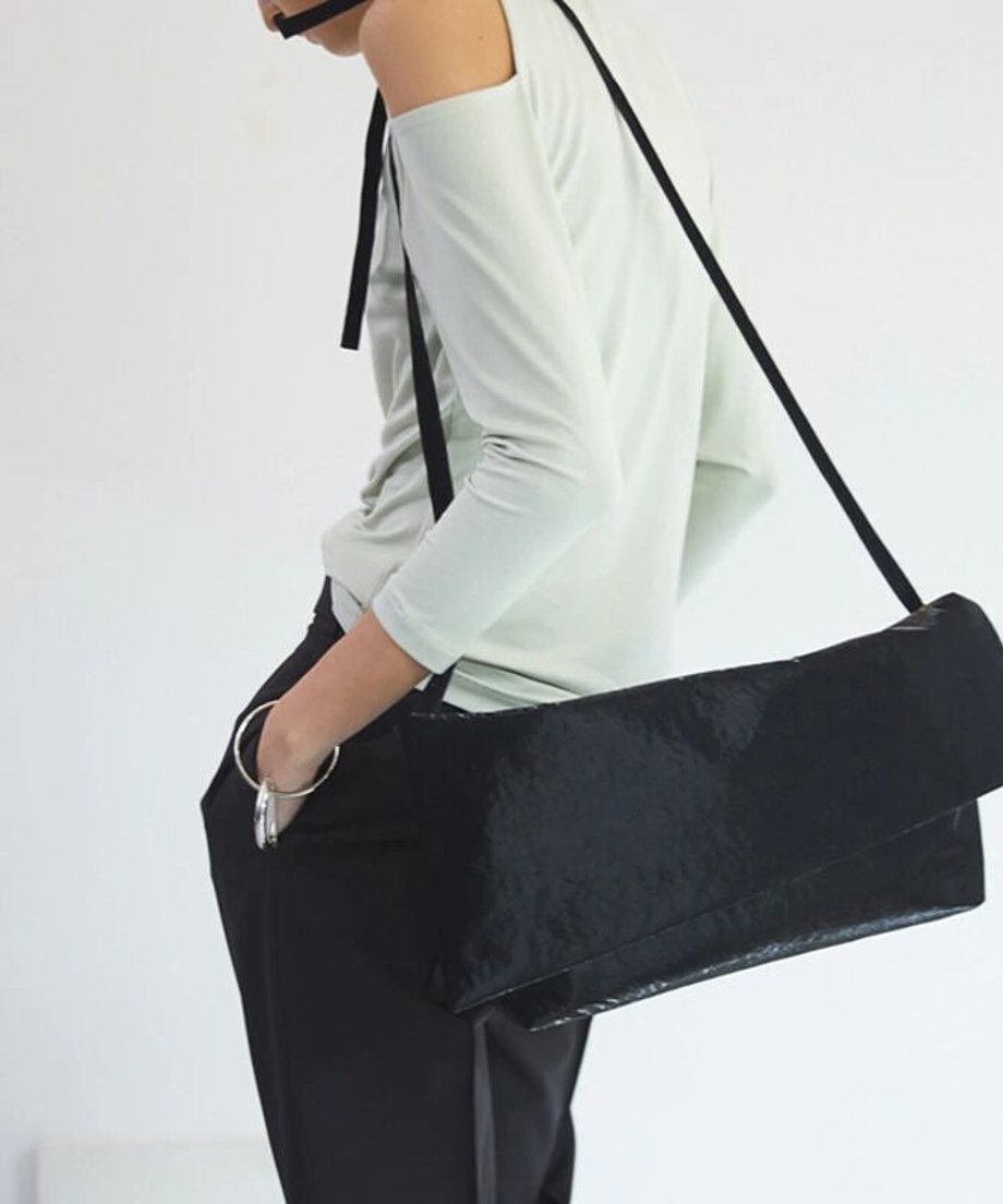 Glossy Wide Flap Shoulder Bag