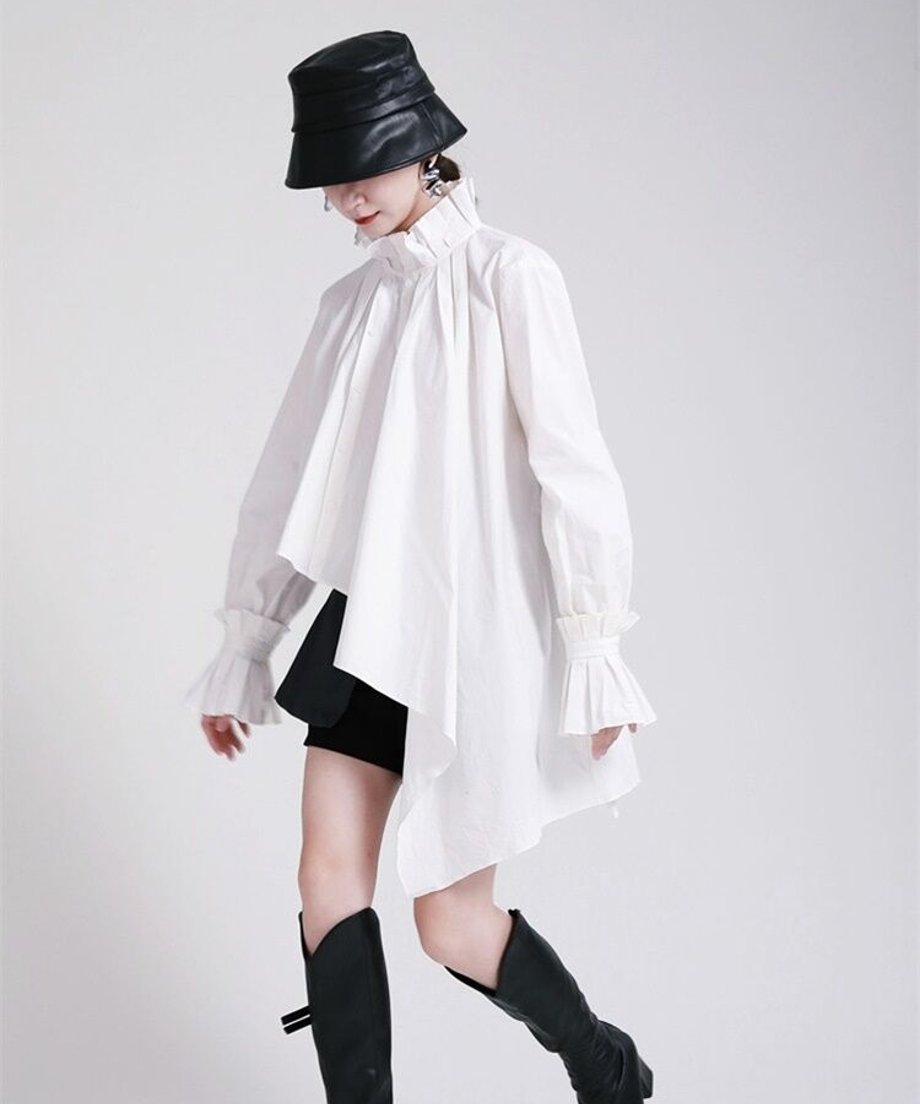 Pleated Asymmetric Volume Blouse