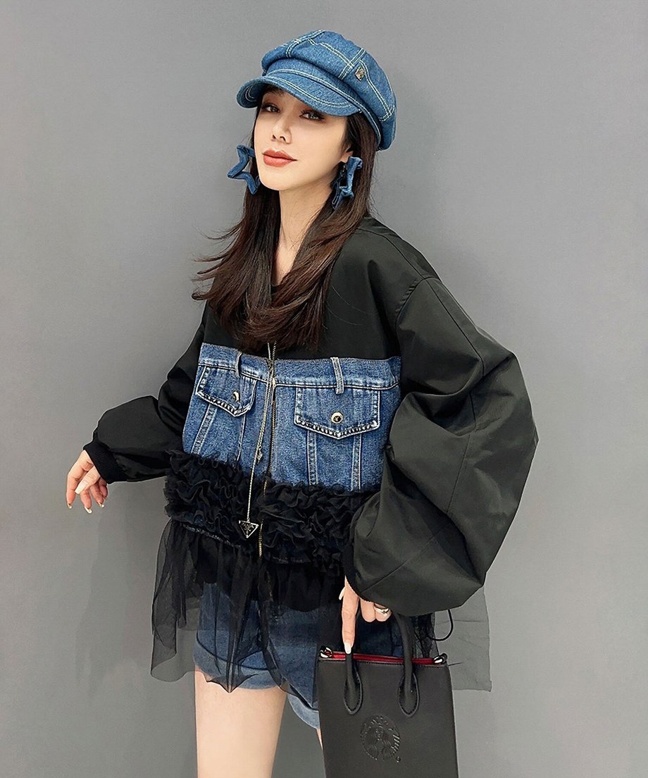 Denim Corset Tulle Layered Jacket