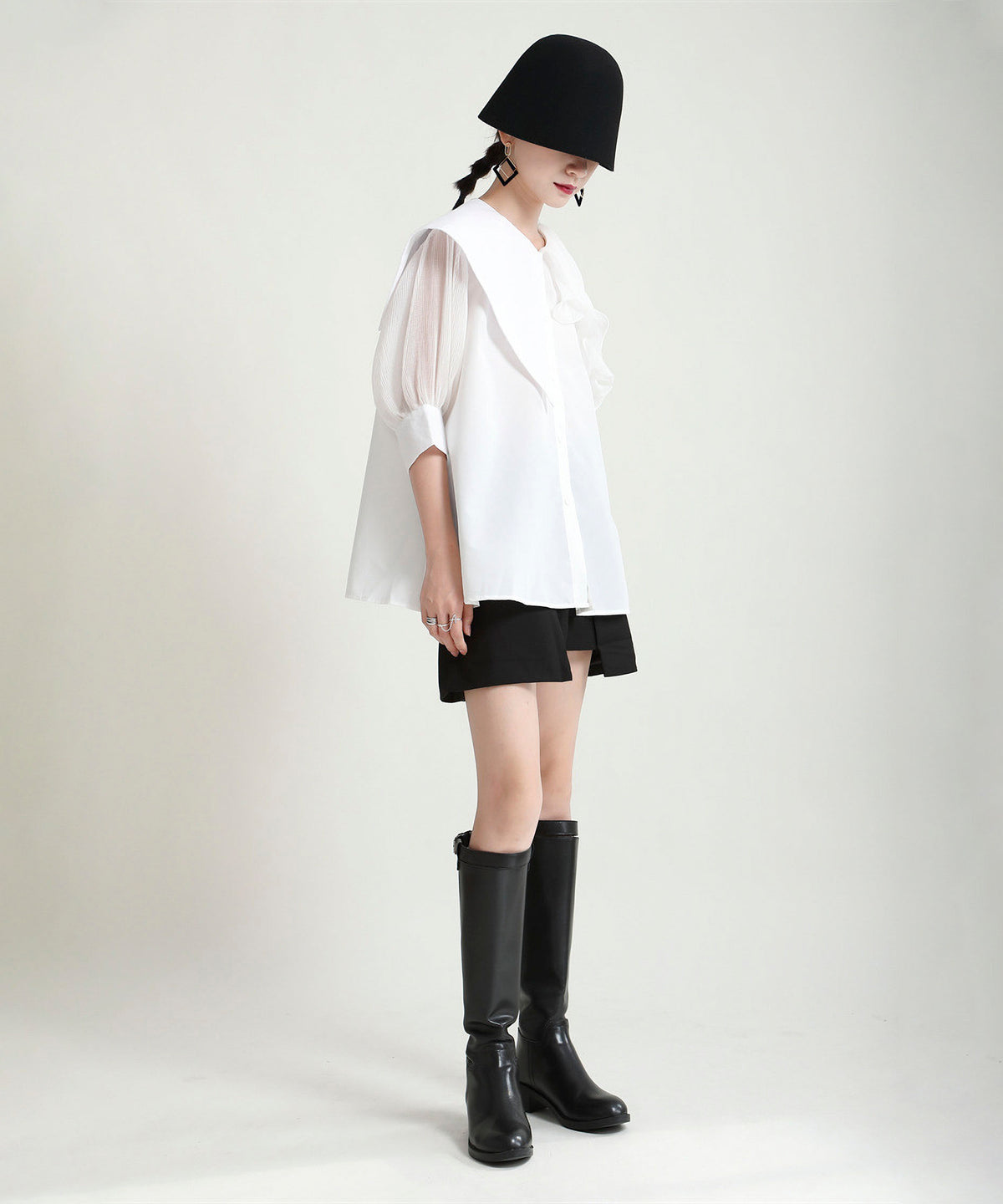 Ruffle Pleated Short Blouse