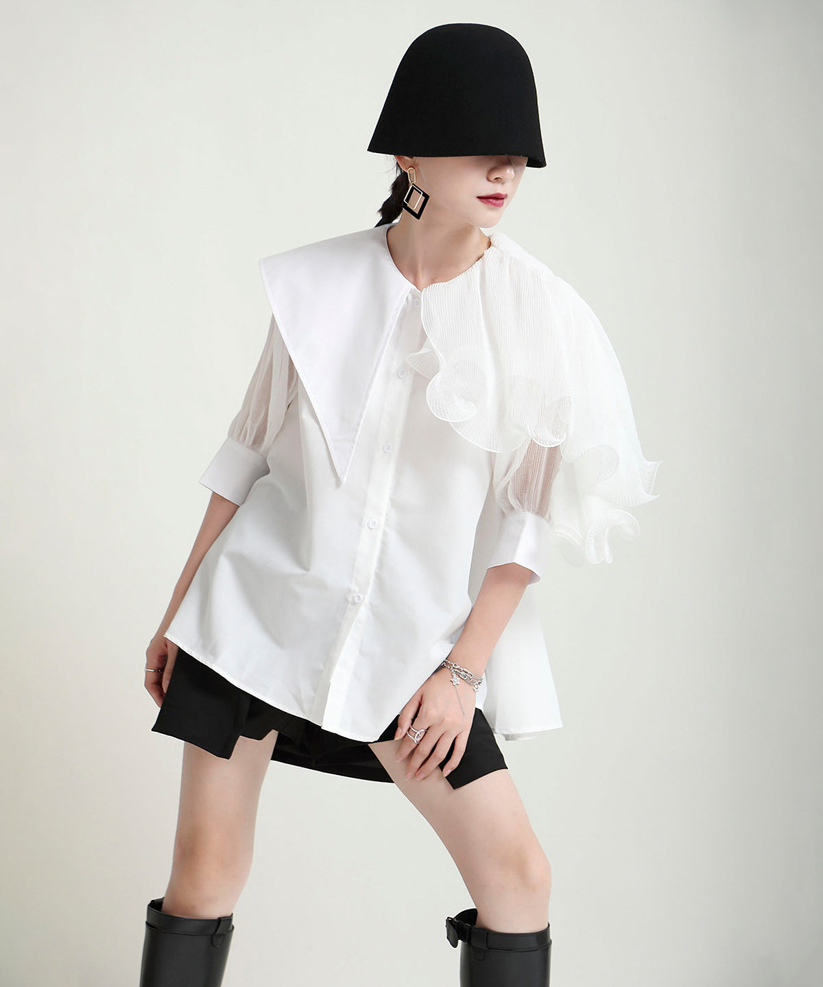 Ruffle Pleated Short Blouse