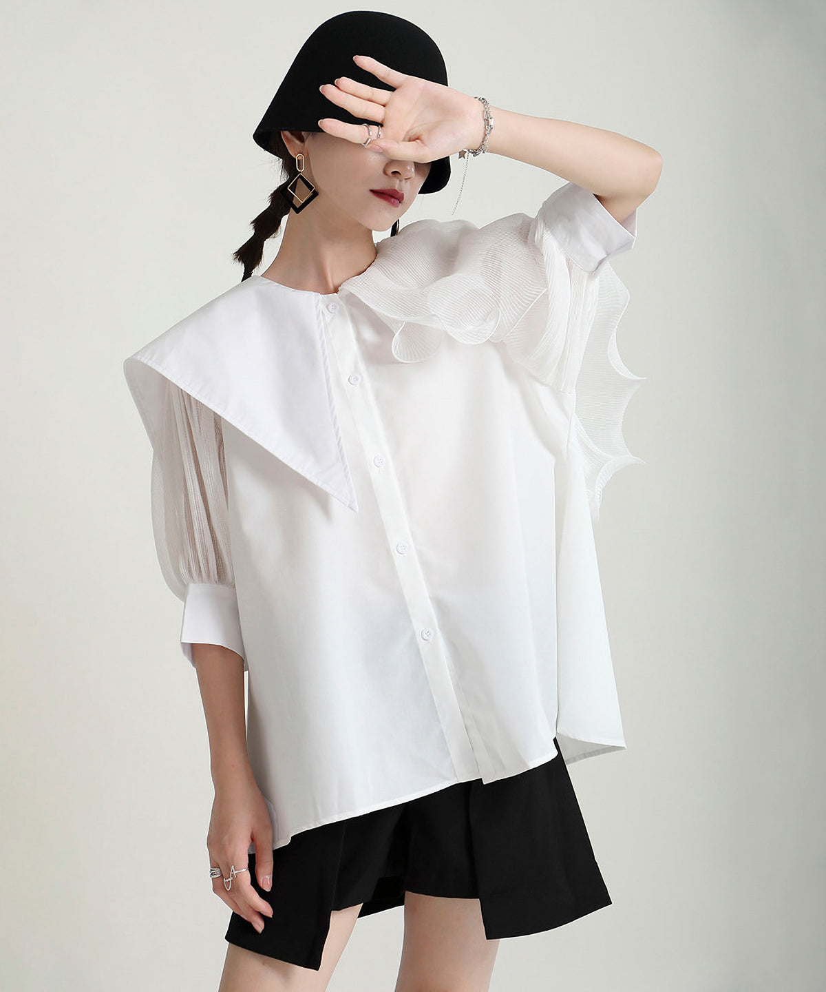 Ruffle Pleated Short Blouse